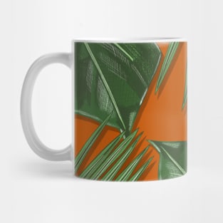 Monstera, Spider Palm, Tropical Leaves Print on Rust Burnt Orange Mug